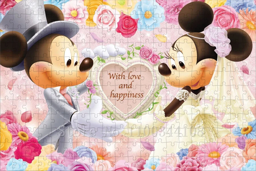 Disney Mickey Minnie Couple Puzzles 300/500/1000 Pieces Jigsaw Puzzles for Adults Handmade Toys & Hobbies Lovers Gifts