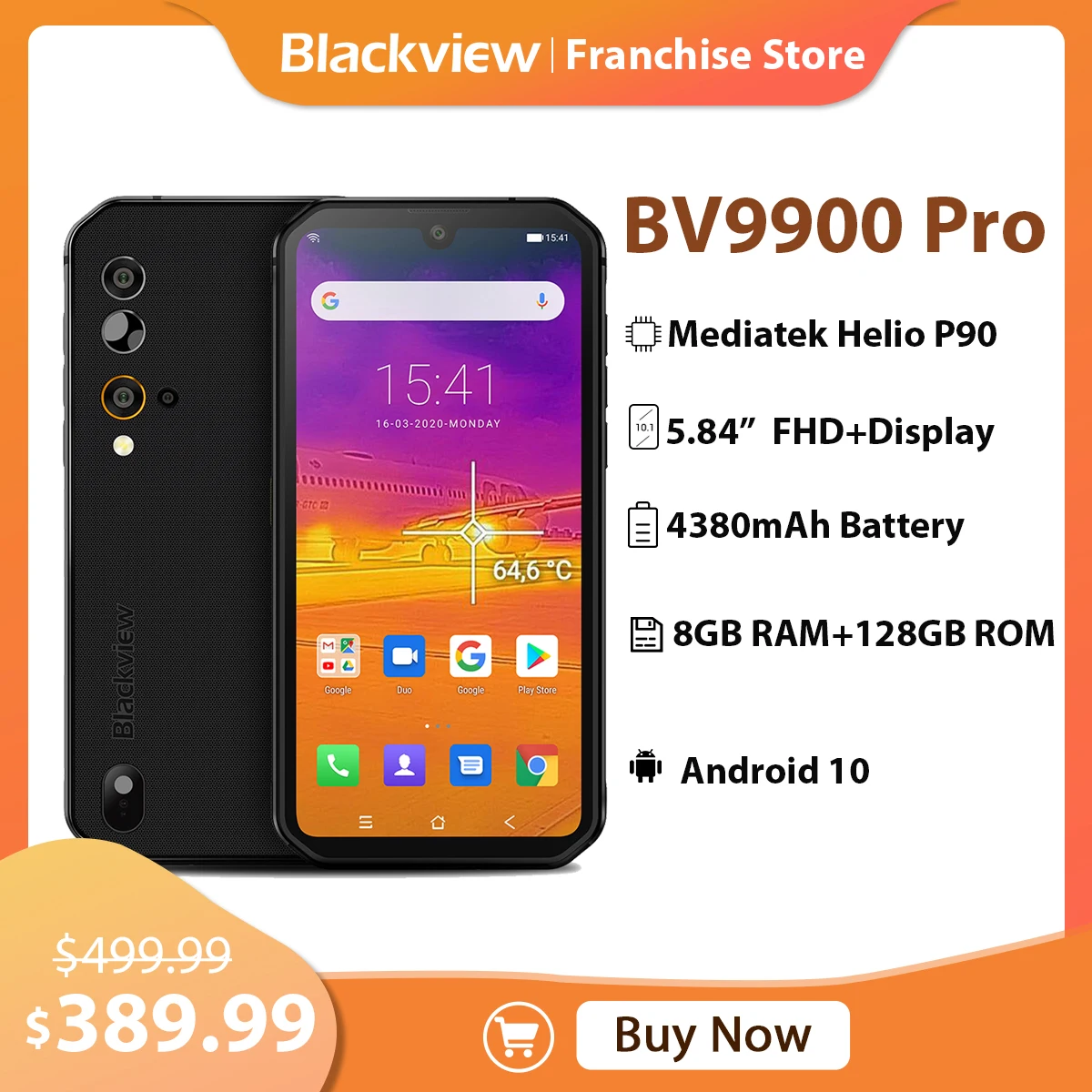 Blackview 90 New Used Phone BV9900 Pro Thermal Camera 4G Mobile Phone Octa Core 8GB+128GB IP68 48MP Rear Camera 4G Smartphone