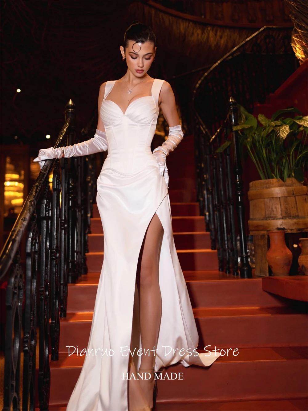 Dianruo mouwloze hoge split trouwjurk lieverd bruids vestido de noiva spaghettibandjes moderne avondjurken op maat