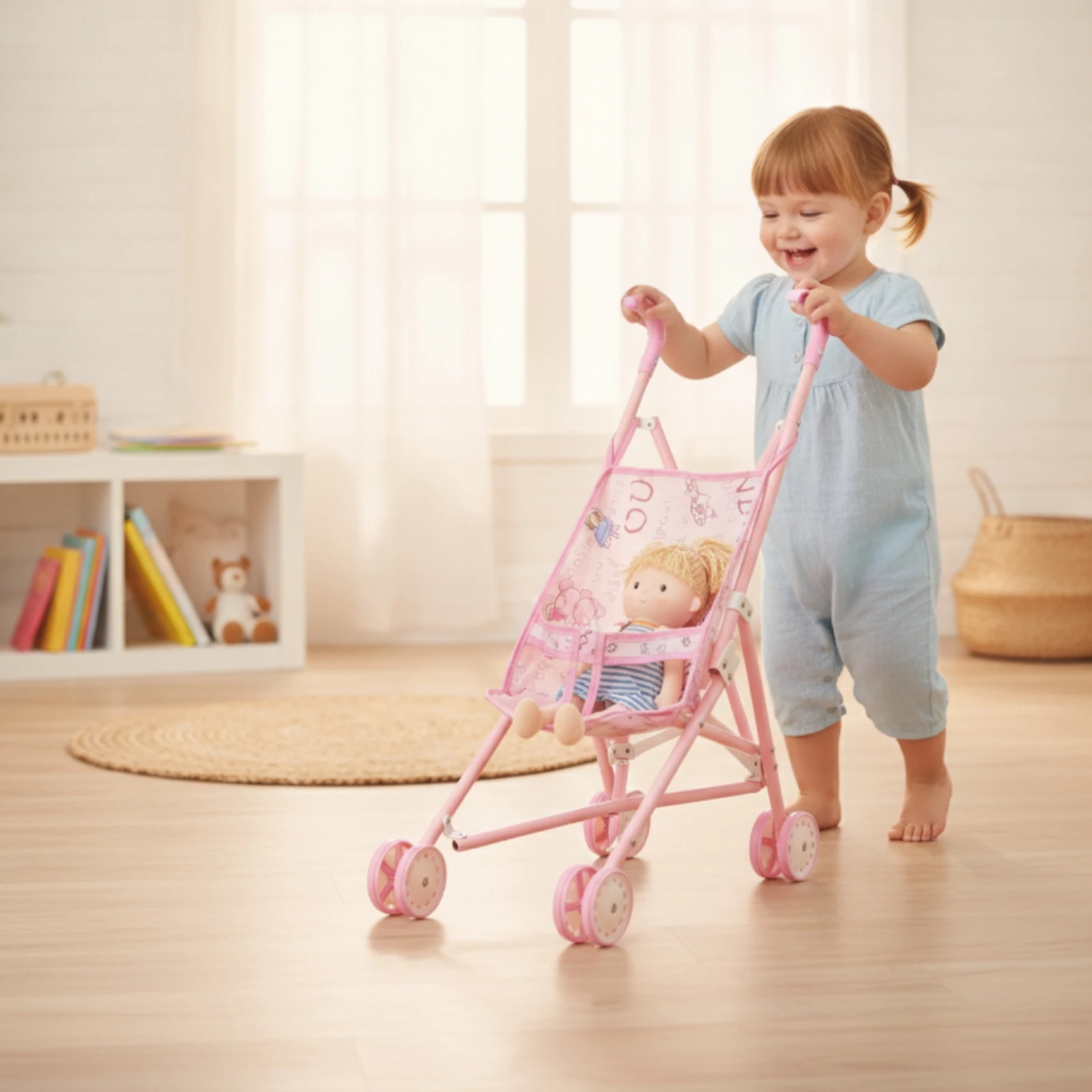 おもちゃのベビーカー、洗濯可能な人形用ベビーカー、取り外し可能なベビーカー、幼児向け、遊び場、家庭用。