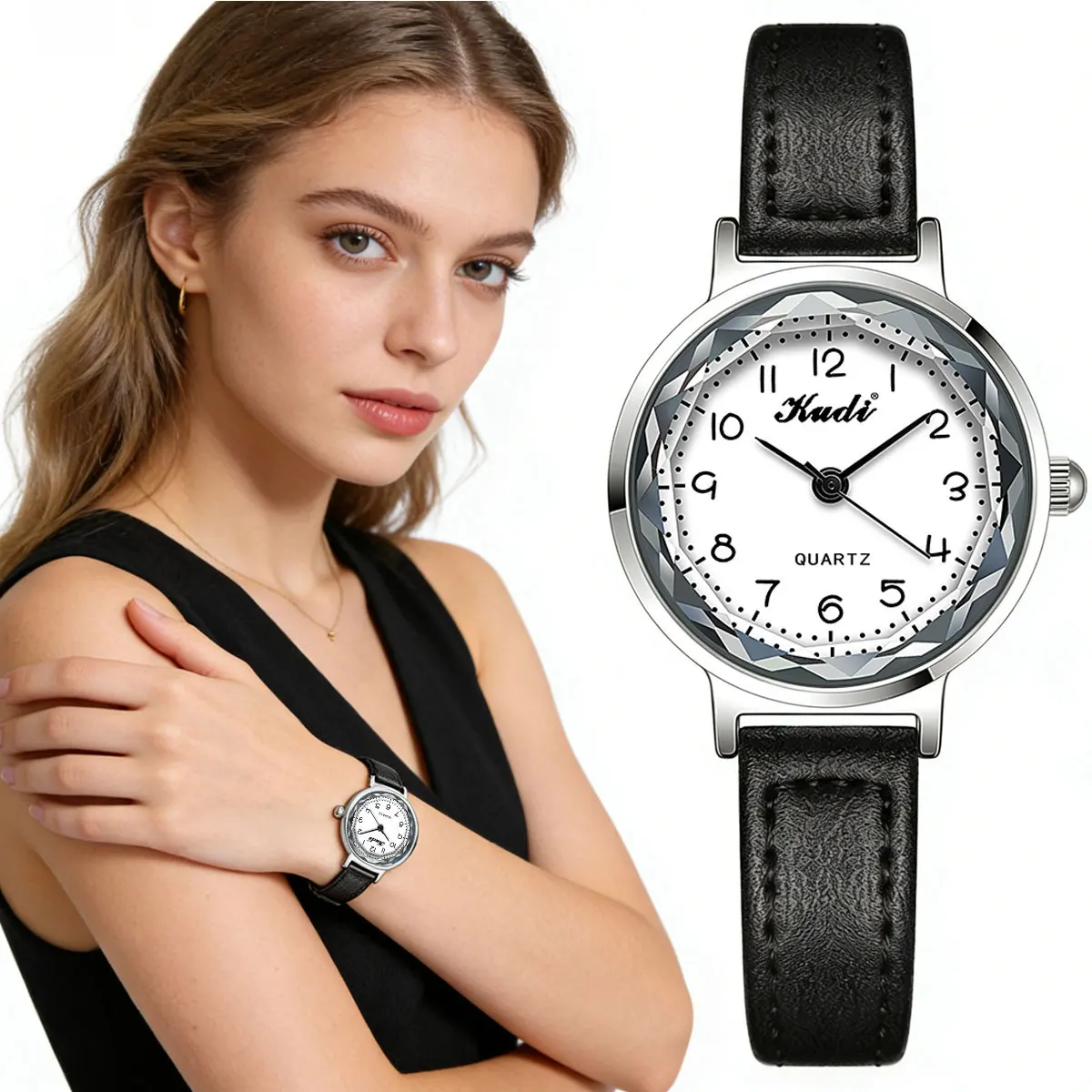 

Korean Style Compact Versatile Women's Watch Rhombus Arabic Numerals Casual Quartz Wristwatch for Ladies
