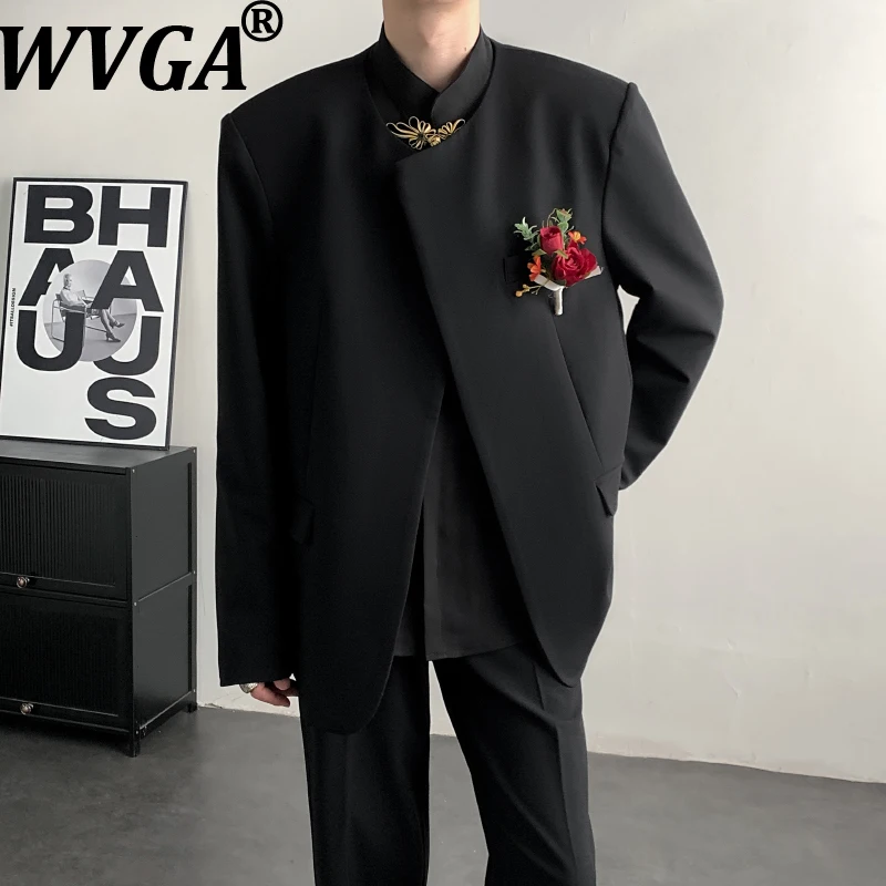 

WVGA 2026 Spring Summer New Men Chinese Style Collarless Trendy Long Sleeve Blazer Niche Chic Casual Suit Jackets Ins Y2K W19613