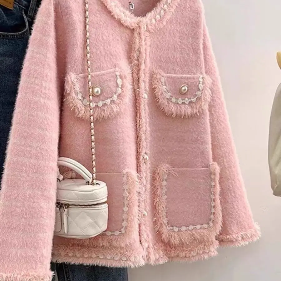 French Casual High-End Feel Chinese Style Buckle Design Small Fragrance Jacket Women's Spring Autumn Sequins Autumn White Jacket