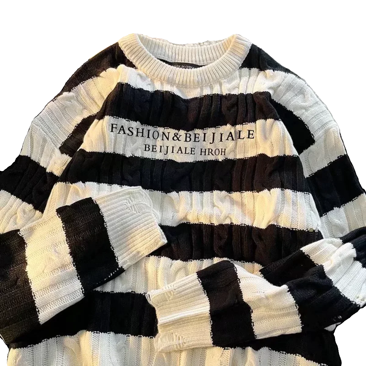 

Свободный полосатый вязаный свитер, большой размер 300, ленивый дизайн, уникальный INS, осенне-зимний мужской модный бейсбольный воротник