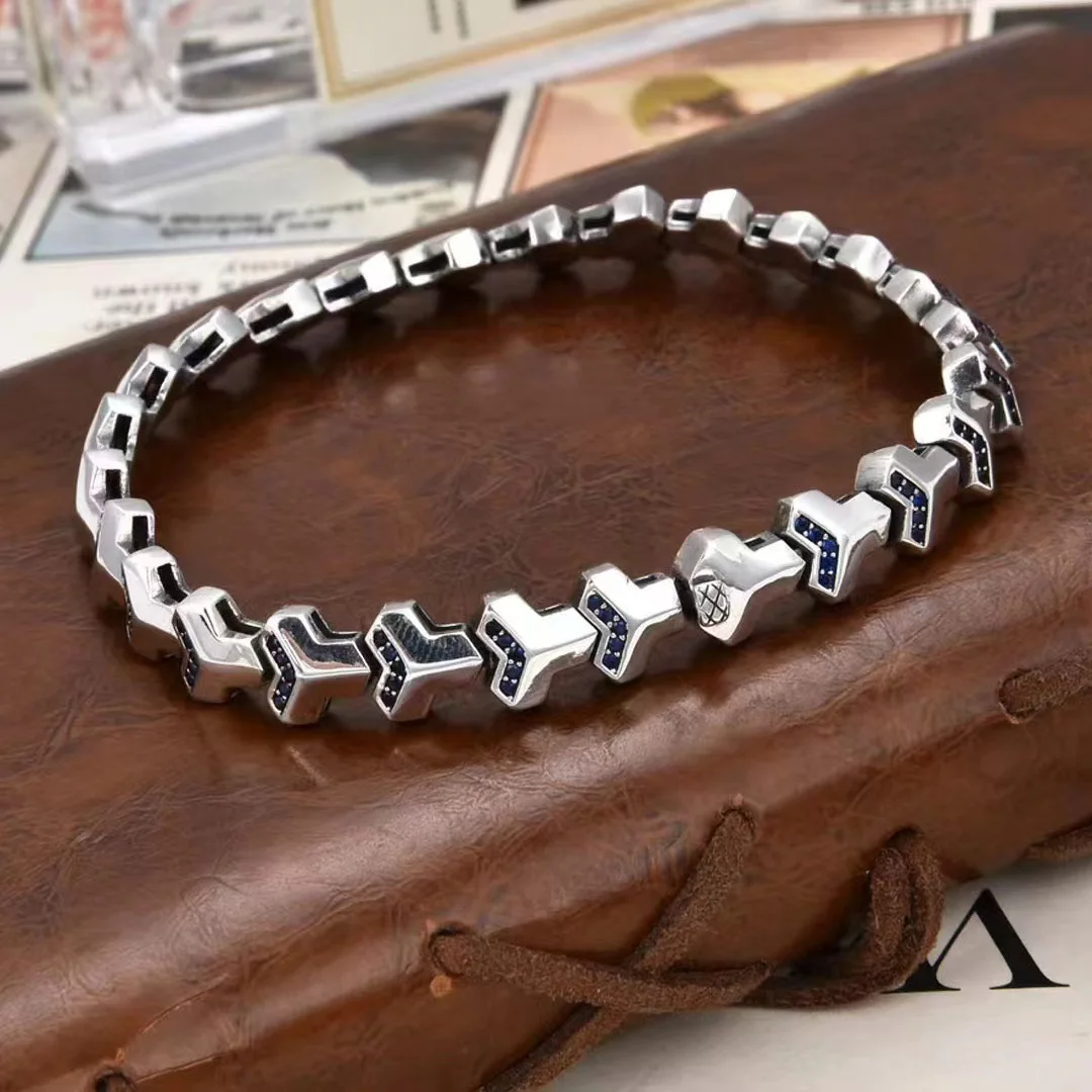 HX Silver Color New China-Chic Mountain Pattern Armor Bracelet Personalized Men\'s Geometric Art Punk Accessories Jewelry