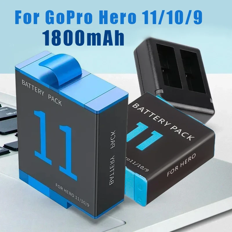 Noya raye Battery For GoPro Hero 11/10/9 1800mAh Battery 2 Ways Fast Charger Box TF Card Storage For GoPro 9 10 11 Accessories