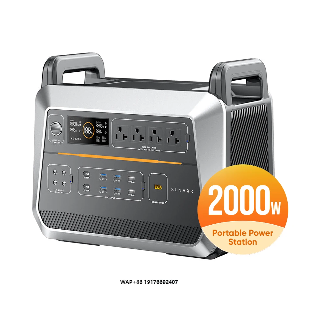 Sunark AC Output 110V Portable Solar Power Generator 2Kwh 2000W Lifepo4 Solar Portable Power Stations for Camping