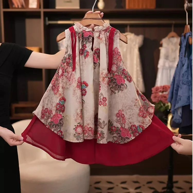 Girls' Summer Clothing, New Chinese-Style Hanfu Skirt, Summer New Style, Little Girl's Chinese-Style Princess Dress, Fashionable Dress