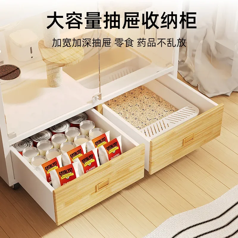 Large Indoor Cat Villa Pet Cabinet Cage Spacious Household Cat House for Cats Free Space Multi Level Activity Center