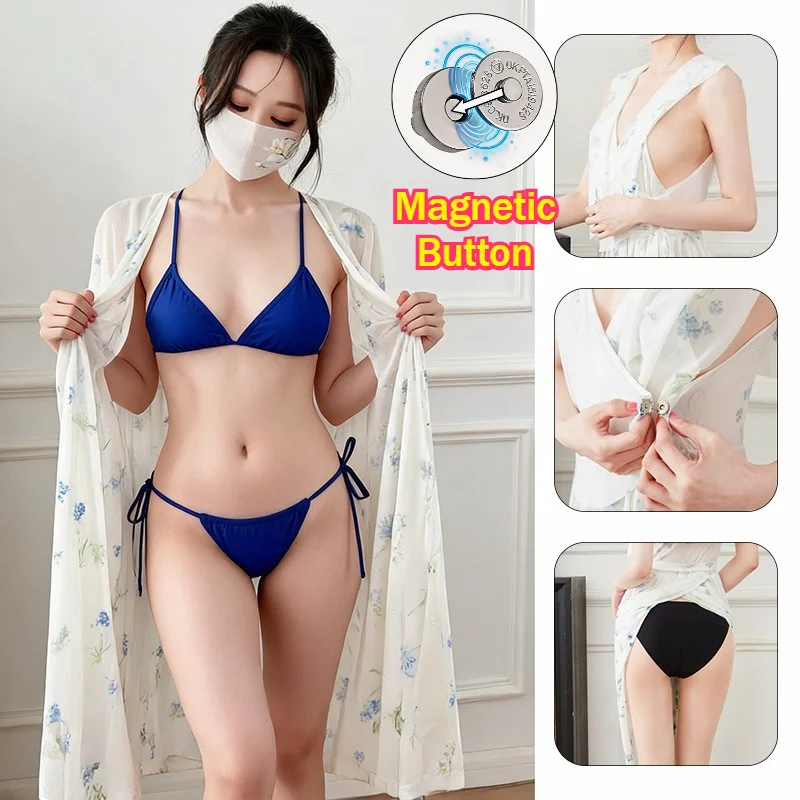 ‌Women Magnetic Button Side See Through Sexy Dresses Outdoor Wild Date Quick Release Couple Play Easy Skirts Breathable Clubwear