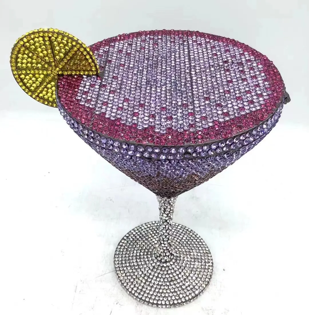 WHTUOHENG Martini Purple Cocktail Crystal Purse Cup Evening Bag Diamond Bridal Handbag Dinner Clutches Rhinestone Purse Bags