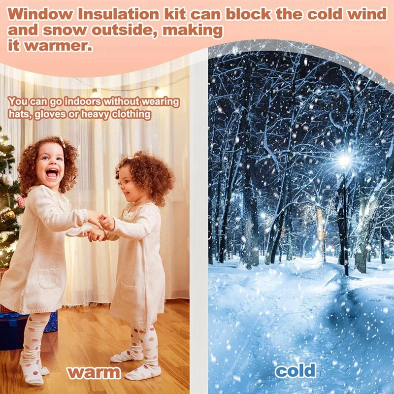 Window Insulation Kit Cuttable Transparent Film With Adhesive Straps Winter Reusable Window Plastic For Winterizing