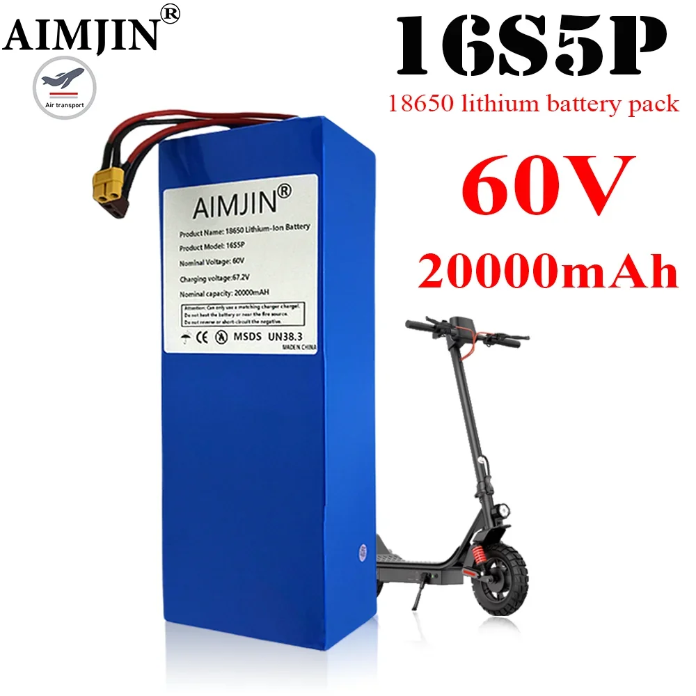 

100% New 60v battery 20000mAH 16s5p 18650 Lithium Battery Pack with BMS for Motorcycle, scooter, Bicycle 2000W Motor