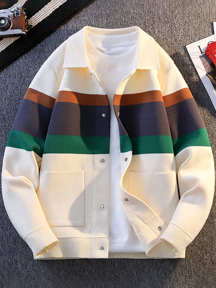 

Мужской вязаный кардиган Color Blo на осень-зиму, повседневный, свободного кроя, с воротником, мягкий, удобный, из нейлона и полиэстера