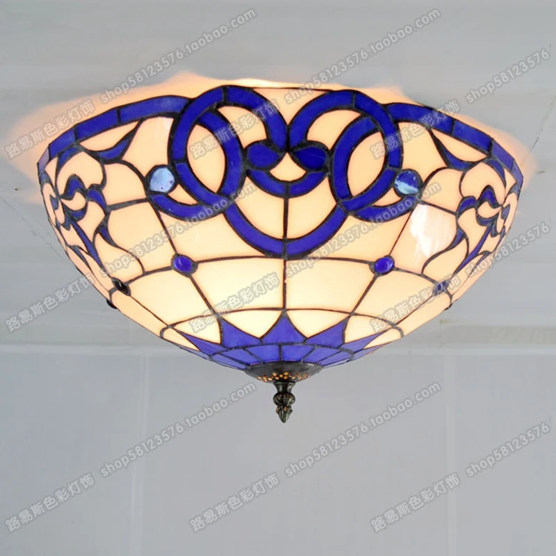 40CM porcellana blu e bianca modello Tiffany soffitto soggiorno camera da letto balcone Opple illuminazione semplice lampade in vetro lampada portico