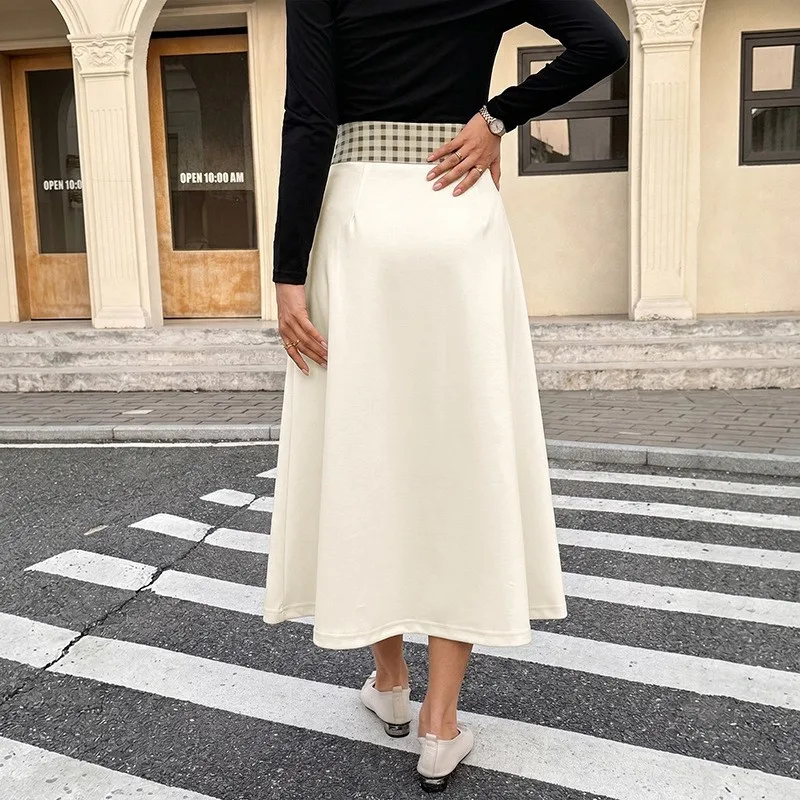 Women's Long Retro High Waist Color Block Plaid Midi Knit Skirt for Women Casual Wear with Button Front and A Line Silhouette