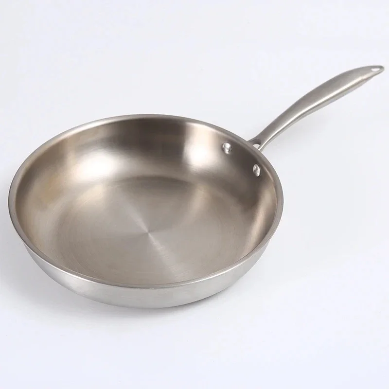 

304 Stainless Steel Skillet Uncoated Frying Pan Non Stick Cooking Pot 3-layer Pot Bottom Omelet Pan