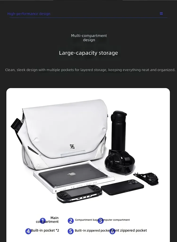 Große Umhängetasche mit viel Stauraum, wasserdichte Messenger-Tasche, mit Magnetverschluss, Handtasche für Laptops, ideal für Studenten und Männer. – Detail 7