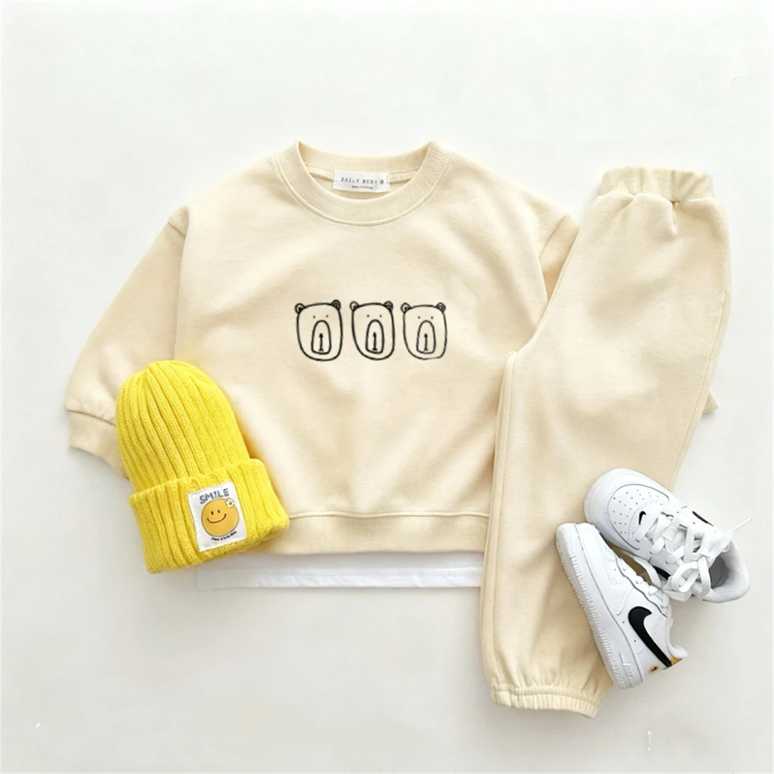 Schöne Anzüge für Mädchen, einfarbig, 2-teilig, Frühlings-Herbst-Kostüm, Rundhals-Sweatshirts + Hosen, langärmlige Trainingsanzüge für Kleinkinder – Detail 1