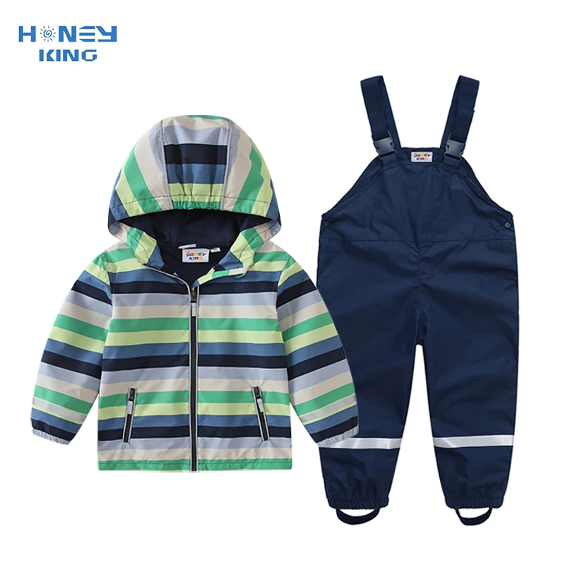 

HONEYKING Children's Clothing Sets Raincoat Suit Baby Waterproof Overalls Pants Boys Jumpsuit For Kids Jacket And Trousers Set