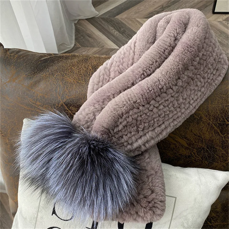 

Women's Real Fur Scarf High Quality Luxury Big Long Natural Rex Rabbit Fur Scarves Thick Warm Winter Fashion Brand Fur Muffler