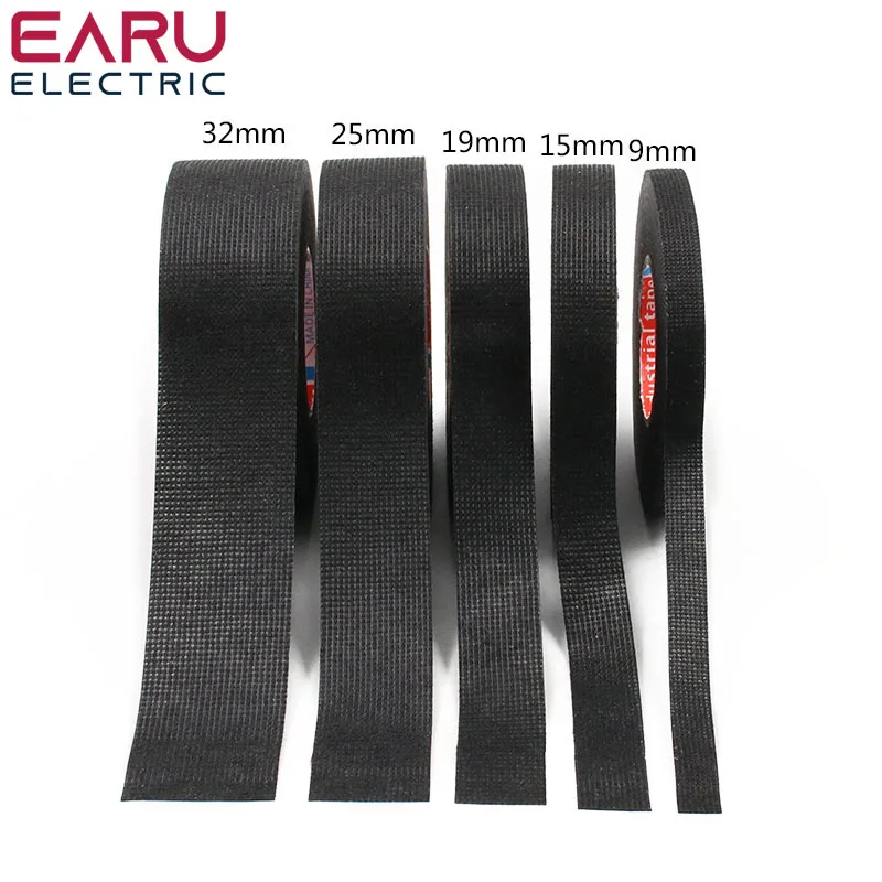 1Pc Heat-resistant Adhesive Cloth Fabric Tape For Car Auto Cable Harness Wiring Loom Protection Width 9/15/19/25/32MM Length 15M