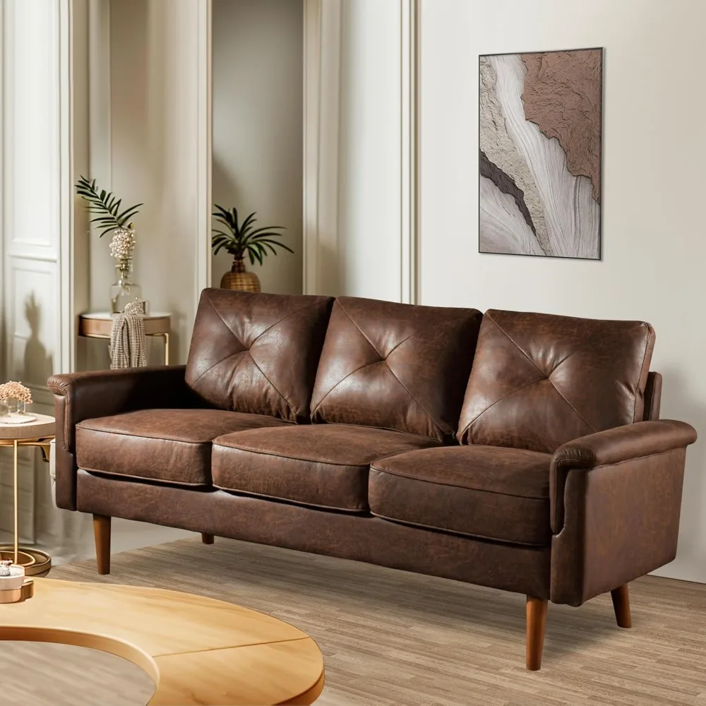 

Modern Sofa Couch,Faux Leather 3 Seater Sofa W/Key Armrest and Comfortable Cushions,Comfy Deep Seats Sofa Modern Couch