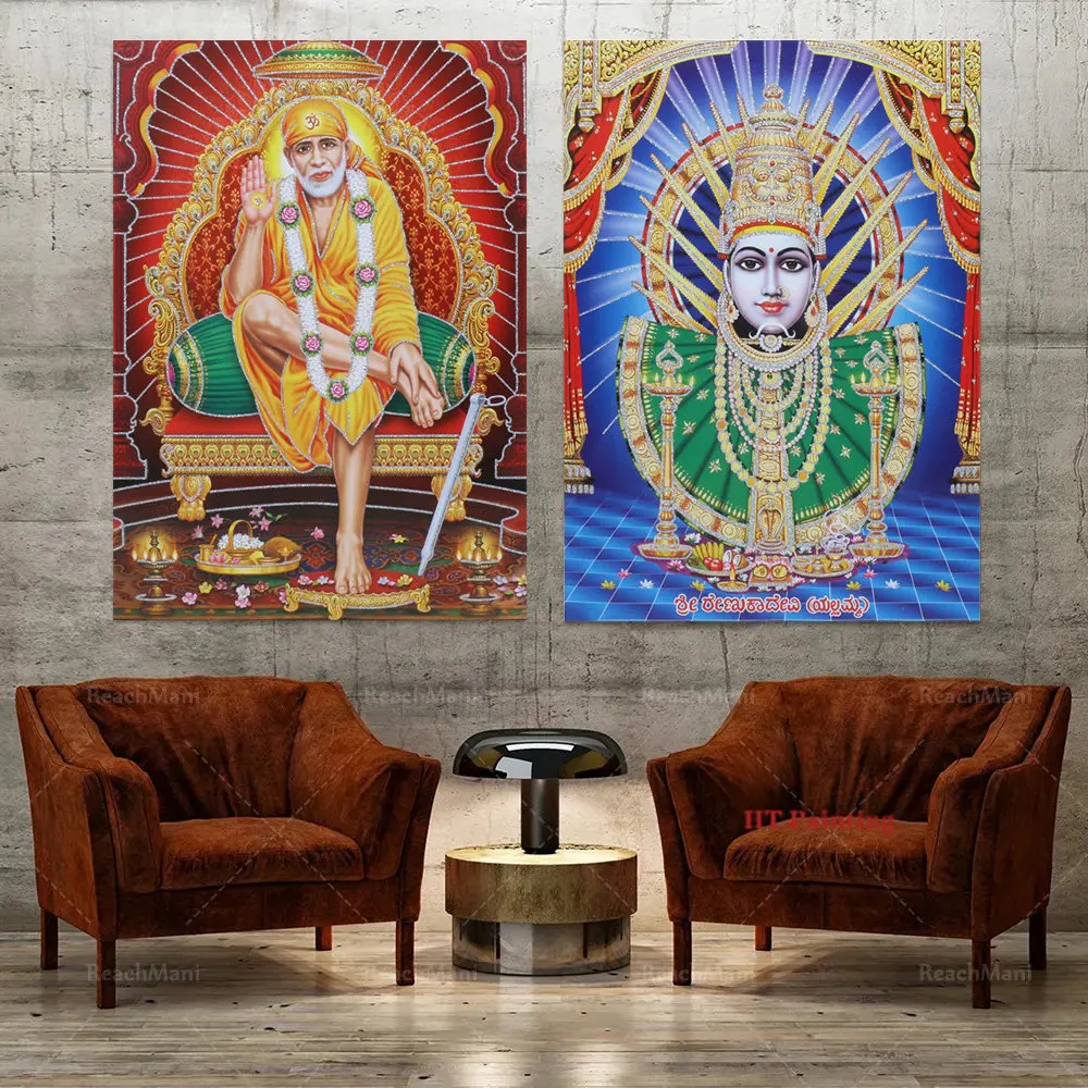 Hindu God Goddess Lord Shiv Parvati Ganesha Hanuman Canvas Painting India Religious Wall Art Pictures Living Room Home Decor