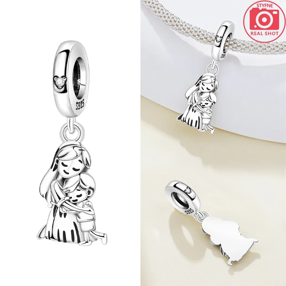 Elegant Original 925 Silver Adorable Angel Girl Cozy Home Family Embracing Cat Beads Fit Bracelet Women Jewelry Making Gift Diy