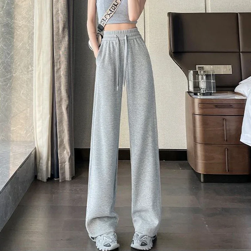 Pantalones informales de cintura alta para mujer, pantalones de chándal cómodos de pierna recta, pantalones coreanos sólidos para uso diario, gran oferta