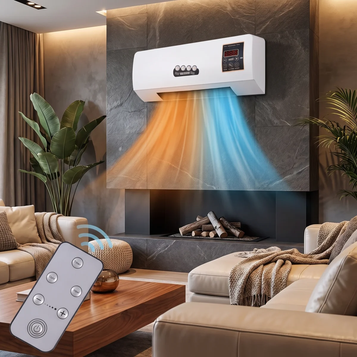 Ductless Garage Air Conditioner Fan, Bladeless Wall Mounted Heater & Cooling System Combo, 2 in 1 Portable AC Unit Alternative with Remote Timer, for Living Room Bedroom Office(Yellow)