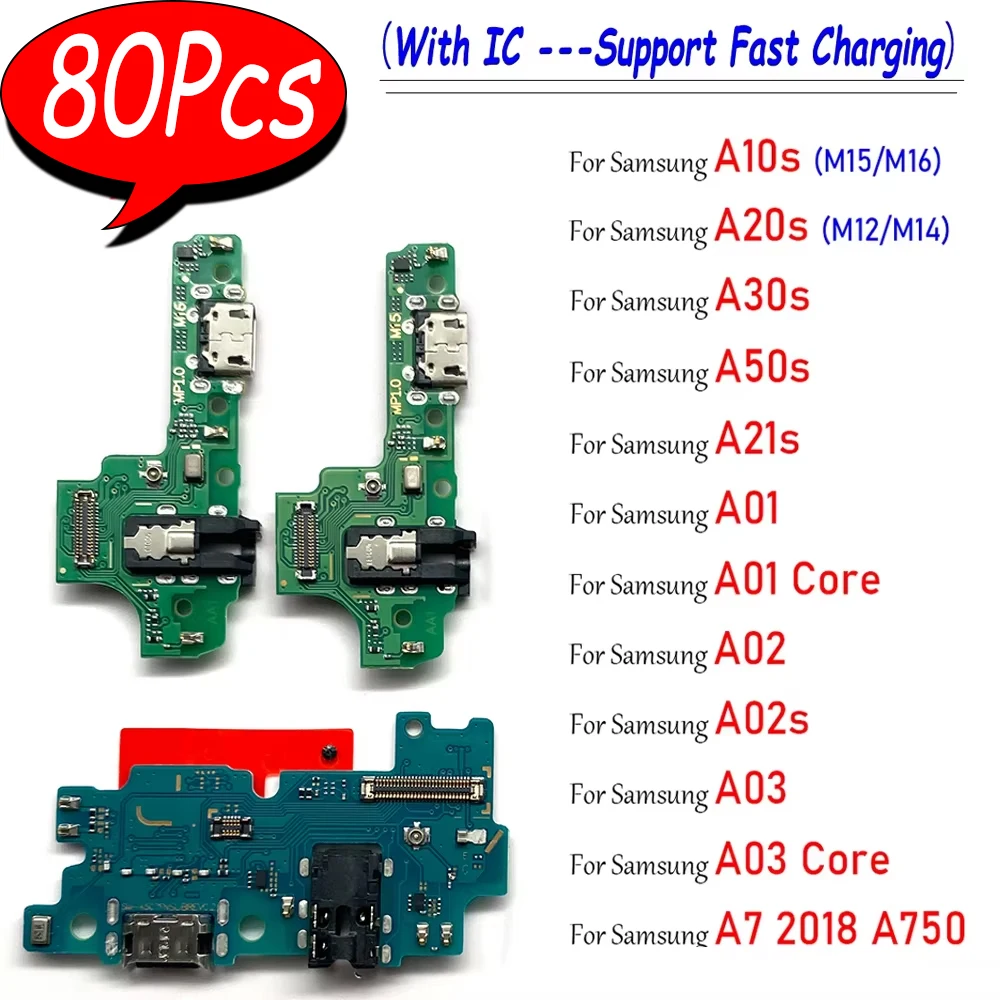 80Pcs，NEW For Samsung A10S A20S A30S A50S A21S A01 A03 Core A02S USB Micro Charger Charging Port Dock Connector Board Flex Cable