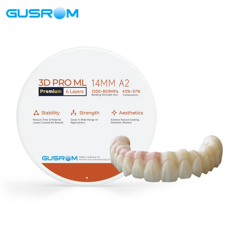 Fotografia: GUSROM 3D PRO ML Bloco de Zircônia Multicamadas Premium 98x16mm 6 Camadas Disco de Zircônia Dental Material CAD/CAM para Coroa, Ponte e Veneer