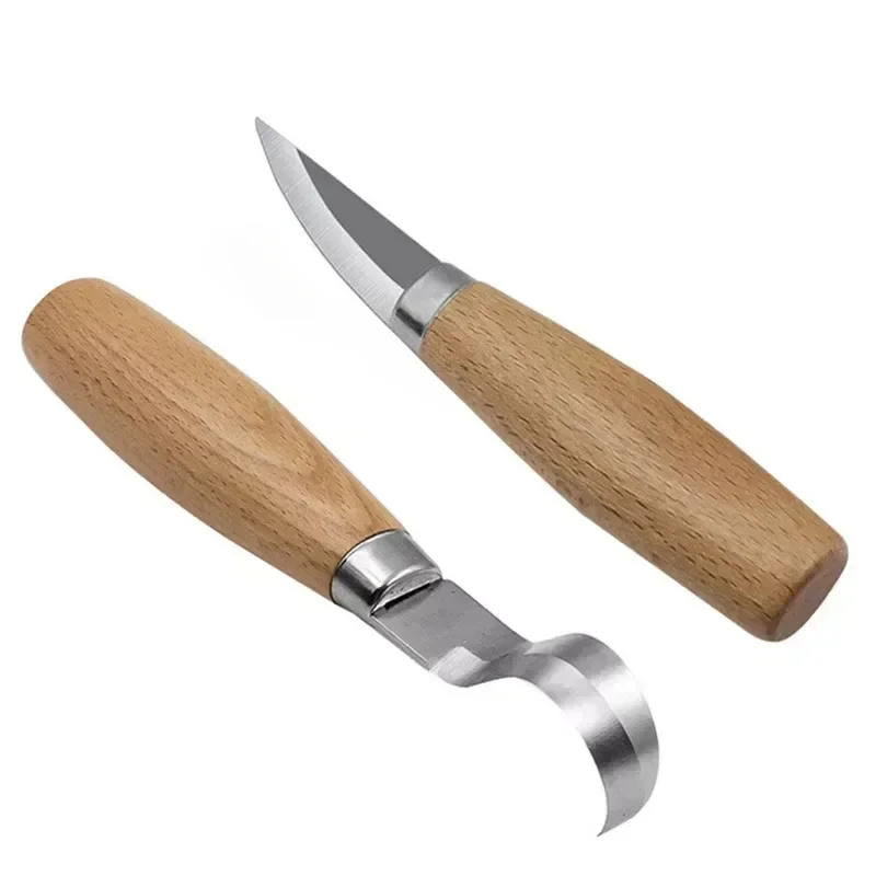 2PCS Wood Carving Knife Chisel Hook Knife Carving Tools Ergonomic Woodworking Spoon Durable Crooked Beginners Sculptural Tools