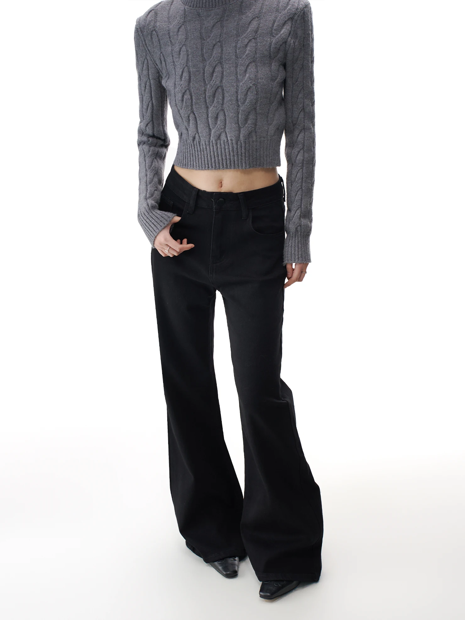 

Black Bell Bottom Jeans Women's High Waist Slim Fit Elastic Spring 2026 New Style Casual Cotton Denim Bootcut Pants