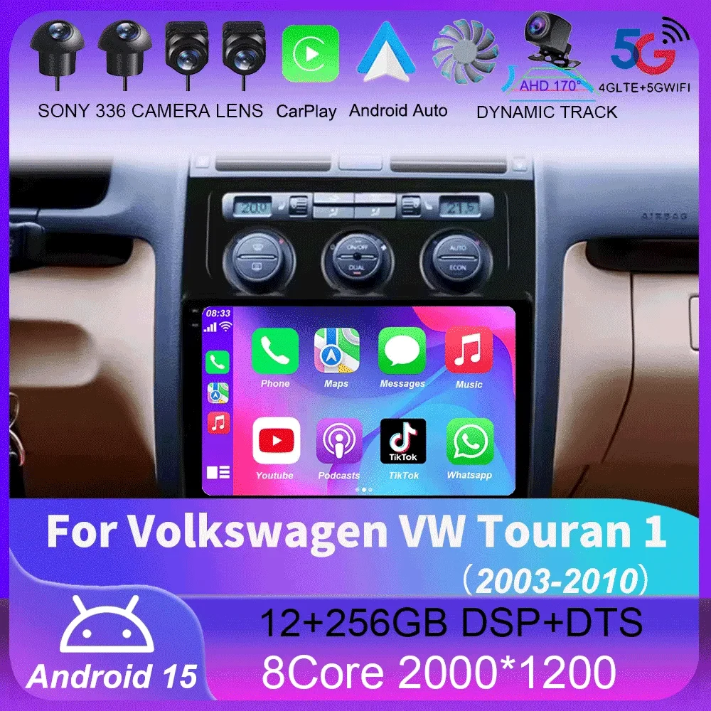 Android 15 Radio del coche para untuk Volkswagen VW Touran 1 2003 2004 2005 - 2010 Pemutar Myvi navegación GPS reproductor Multimedia estéreo