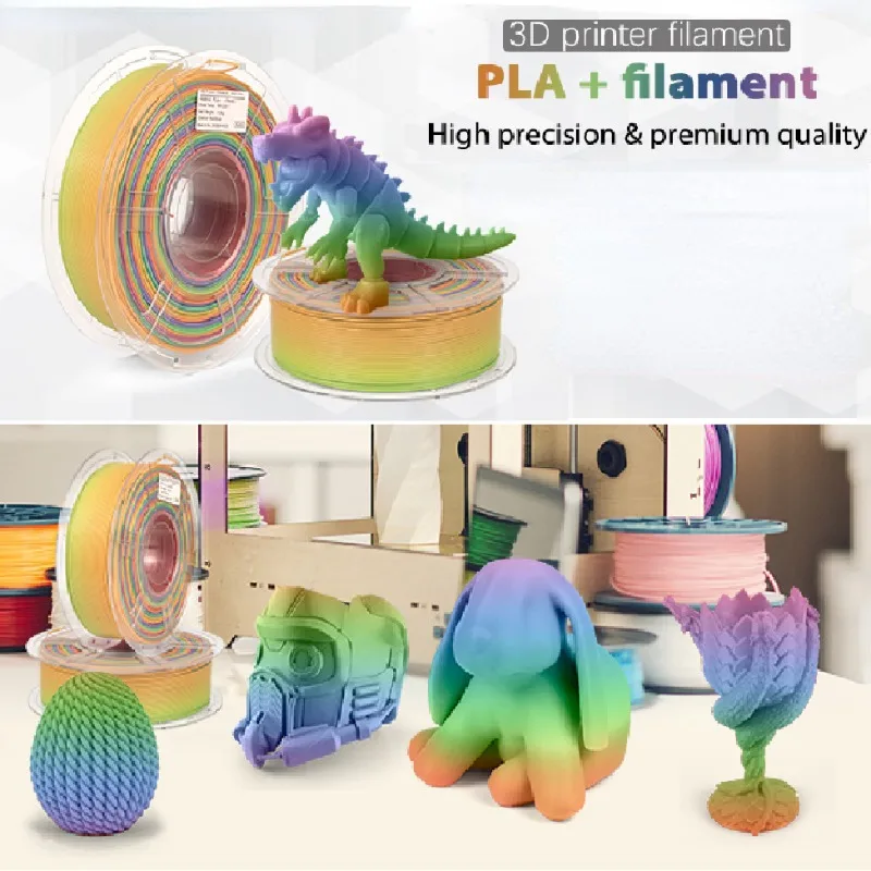 PLA+ 3D Printer Filament, Pla Filament 1.75mm Rainbow PLA, Color Change Filament Dimensional Accuracy +/- 0.03 mm,1 KG Spool