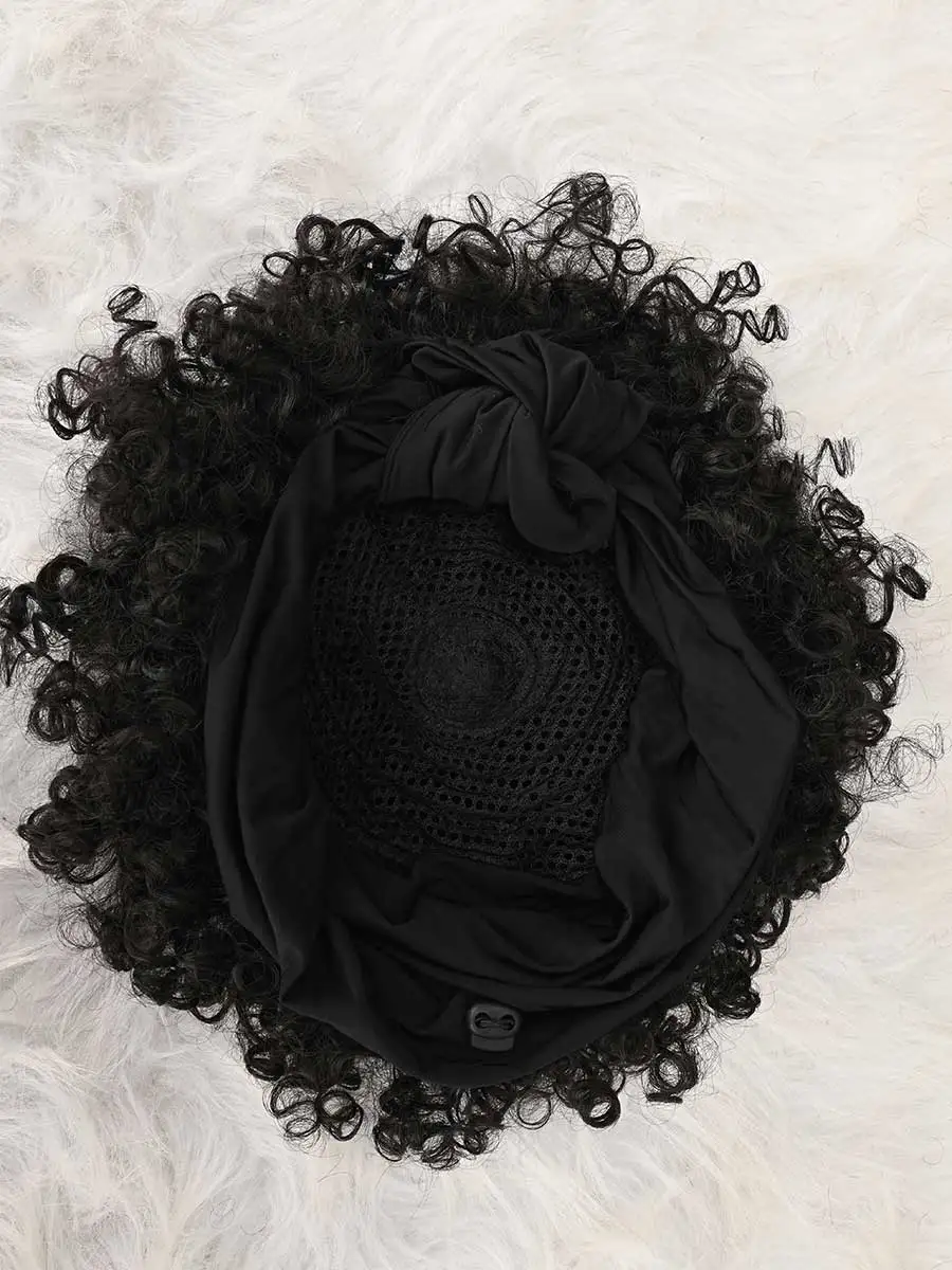 Headband Wig Curly Headband Wig With Bangs For Women Synthetic Afro Curly Hair Wig With Headband Attached Short Kinky Curly Afro High Puff With Bangs Stripes Short Red Curly Wigs with Bangs for Women, Natural Wavy Synthetic Wig, Fluffy Pixie Cut