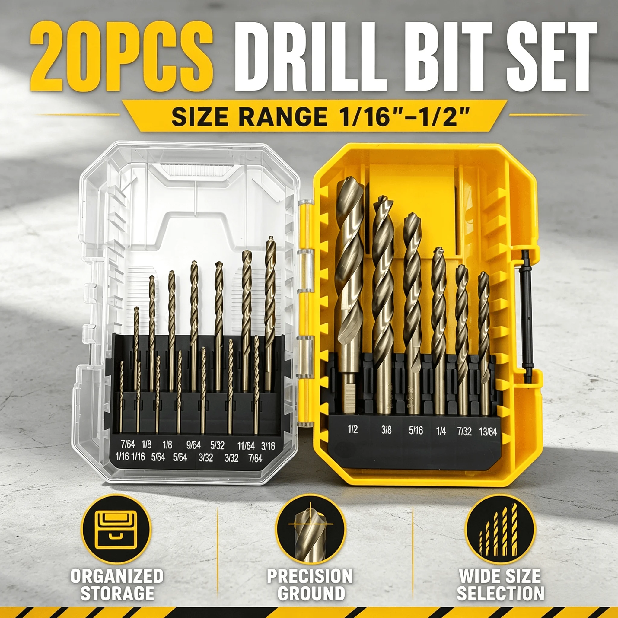 20Pcs HSS Twist Drill Bit Set 1/16