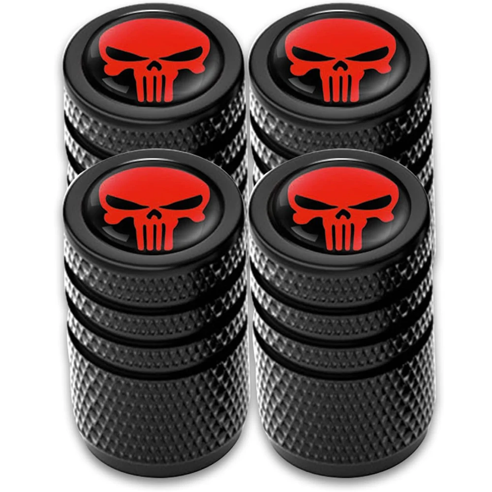 4Pcs Skull Tire Valve Stem Caps Car Tire Cap Corrosion Resistant Leak-Proof Alloy Dust Proof Skull Style Stem Covers