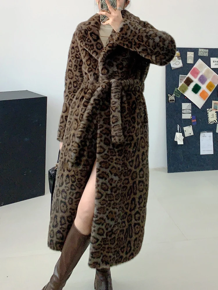 YERMORA Stampa Leopardo Con Cintura Casual Pelliccia Finta Per Le Donne di Inverno di Spessore Caldo Cappotto Risvolto Manica Lunga Moda Marea 2024 Nuovo