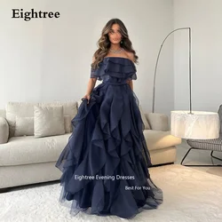 Eightree Navy Blue Prom Dresses Vintage Tulle Strapless Tiered Long Formal Occasion Dresses Elegant Party Dresses For Women 2023