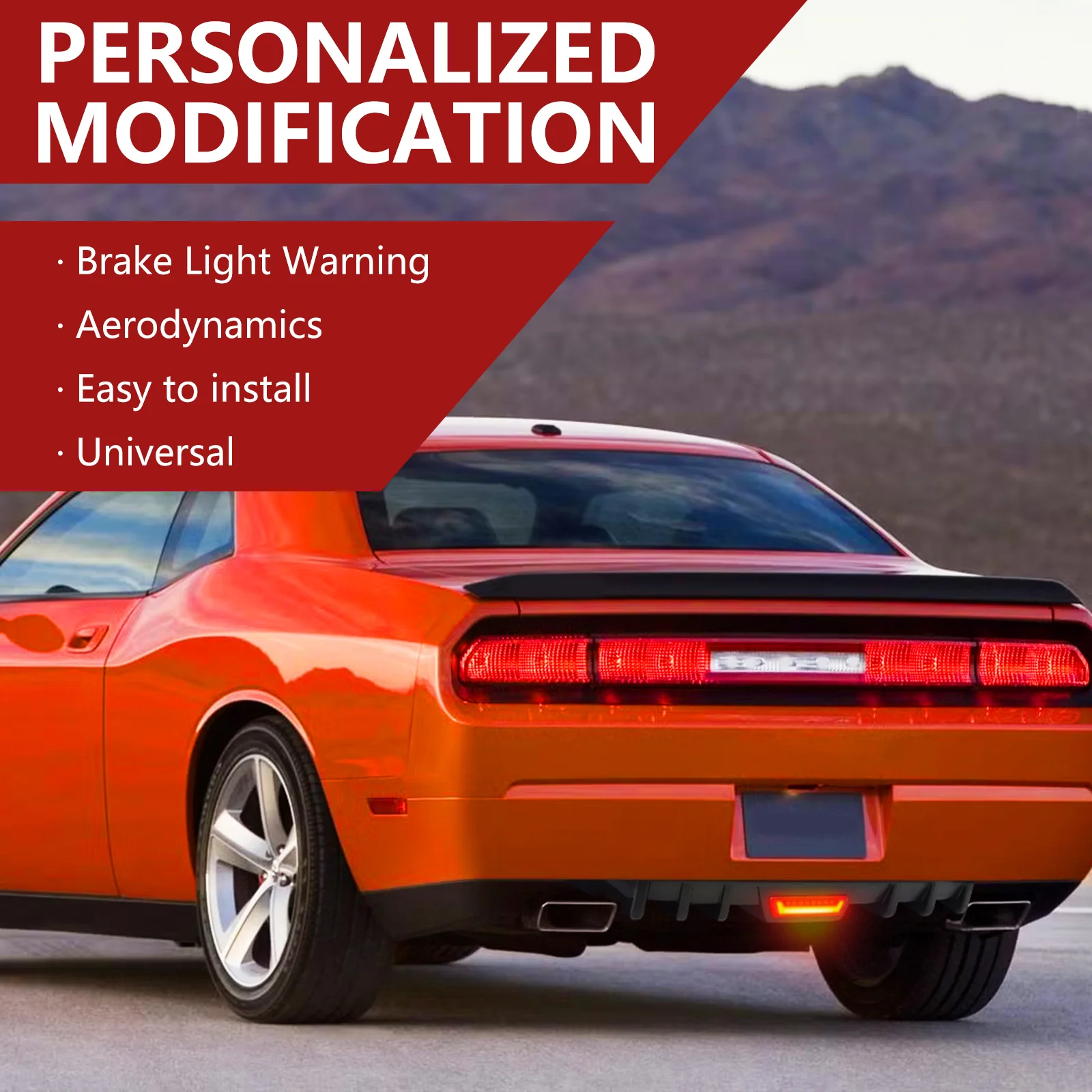 For Ford Focus Glossy Black Rear Bumper Diffuser Splitter Fin w/ LED Brake Light