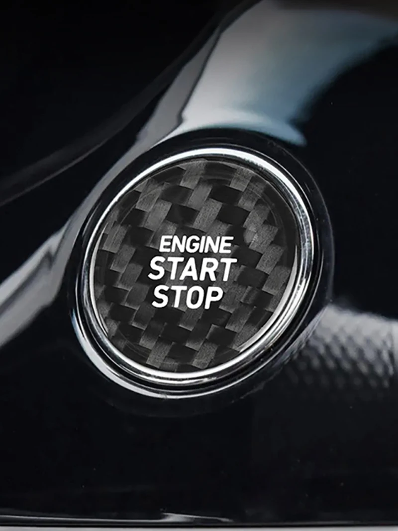 ألياف الكربون محرك السيارة بدء زر التوقف ملصق مزخرفة غطاء الكسوة ل Genesis G70 G80 G90 GV70 GV80