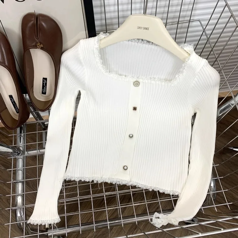 

OCEANLOVE Y2k Woman Sweaters Square Neck Solid Autumn Winter Sexy Short Pullovers Korean Fashion Vintage Slim Pull Femme