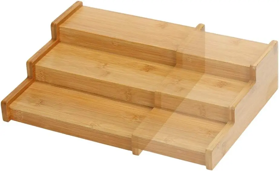 

Spice Rack Organizer for Cabinet, Expandable Natural Bamboo Desk Shelf, 3-Tier Adjustable Spice Rack, Storage and Seaso