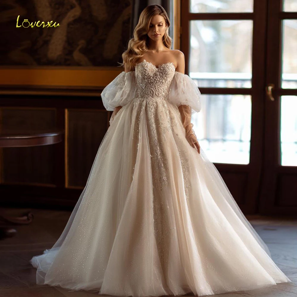 Loverxu A-Line Graceful Wedding Dresses 2024 Sweetheart Detachable Sleeve Vestido De Novia Lace Embroidery Chic Robe De Mariee