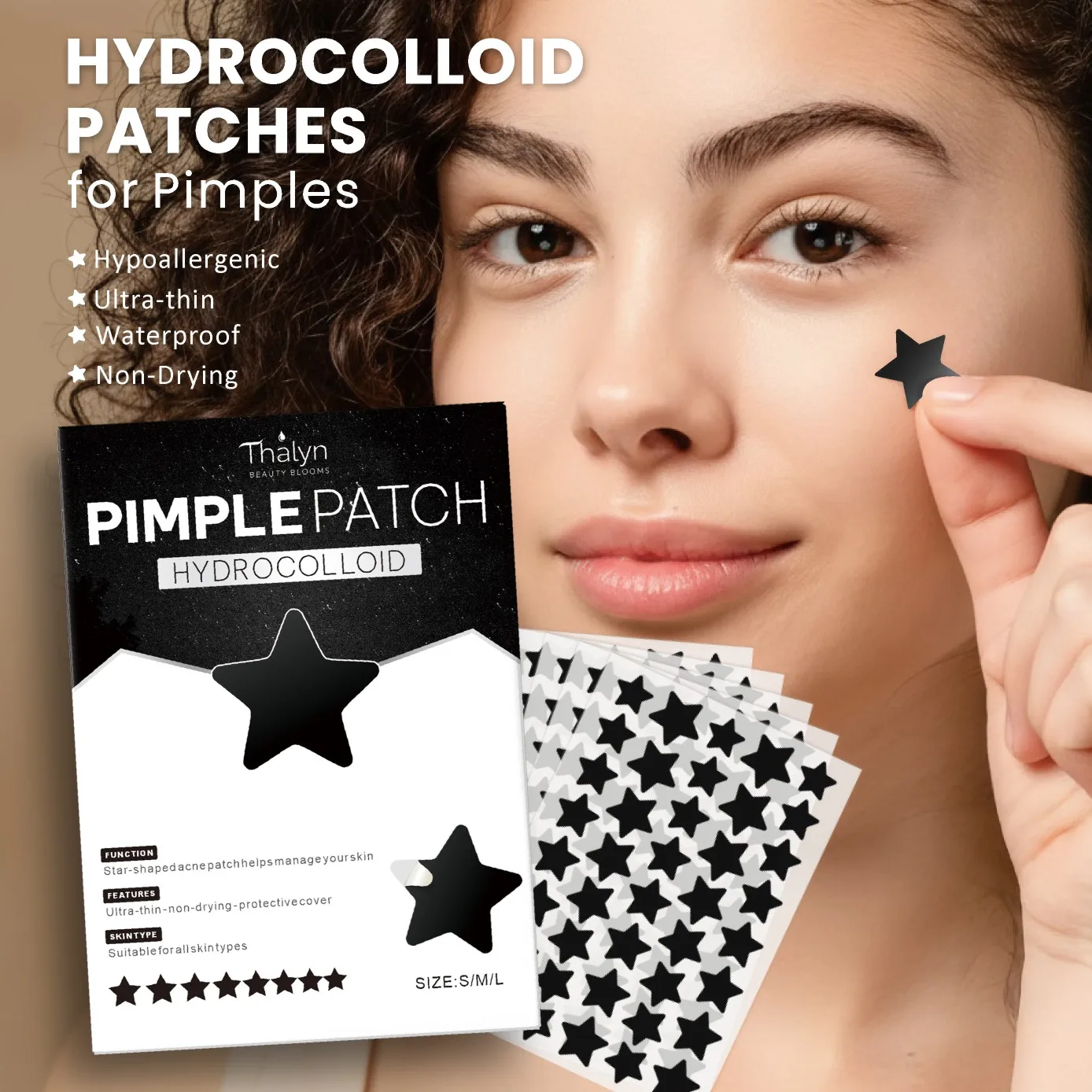 Adesivos para Manchas de Ácido Salicílico Black Star, Adesivos Eficazes para Limpeza da Pele e Cobertura Perfeita de Maquiagem