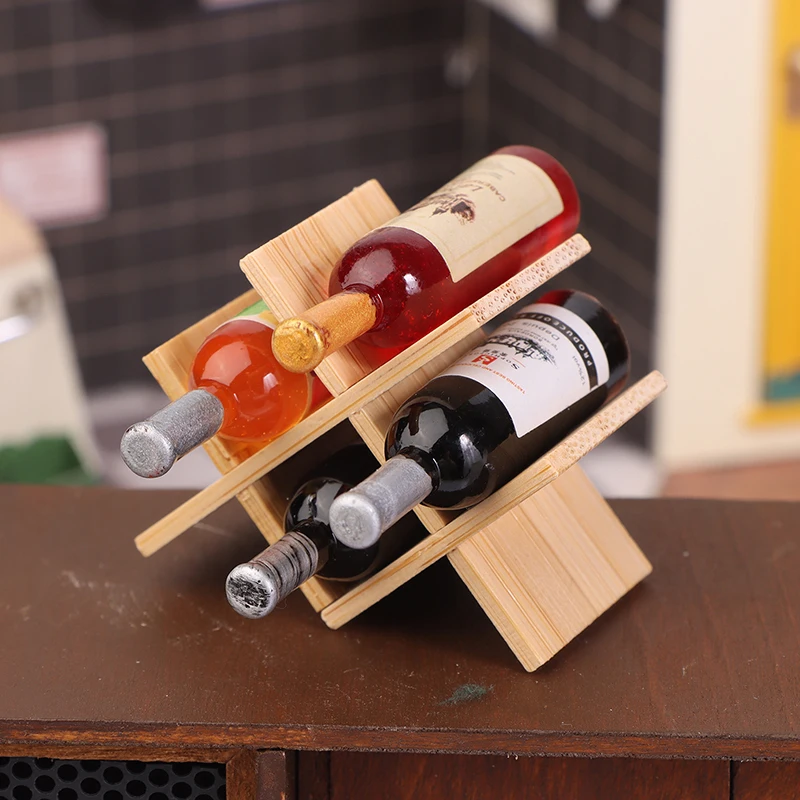 Dollhouse Accessories Miniature Wooden Wine Bottle Holder Mini Showcase Model Toy For Doll House Decoration