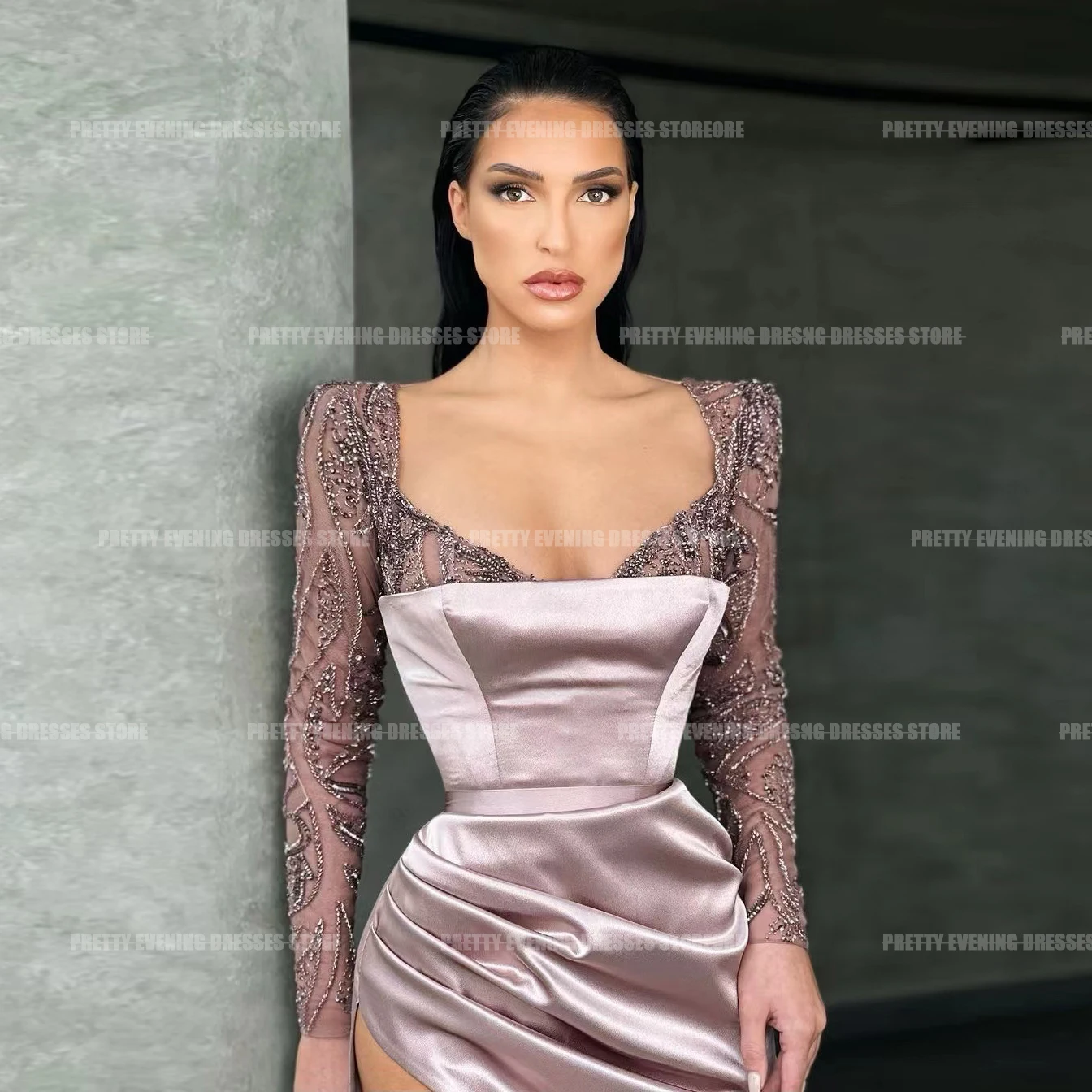 Sexy Kristall Abendkleider für Frau Meerjungfrau Mode Seite geteilt formale Glitzer Perlen Satin Party Ballkleider Vestidos de Fiesta